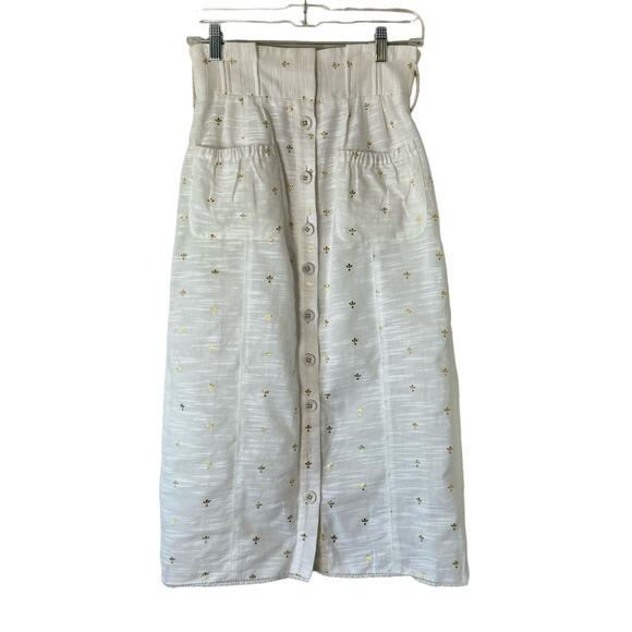 Tularosa White & Metallic Gold Midi Skirt Size Small - Picture 1 of 8